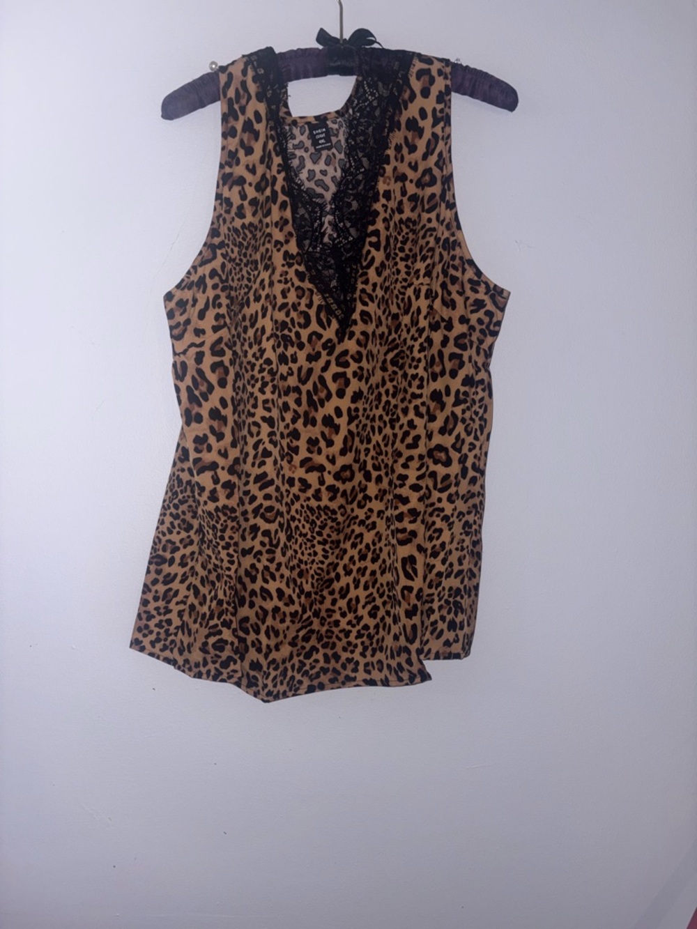 NEW!! SHEIN Leopard Print V-Neck Lace Trim Tank - Brown & Black